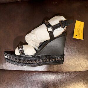 Christian Louboutin 110mm Pyraclou Metallic Spike Wedge Sandals - Size 38